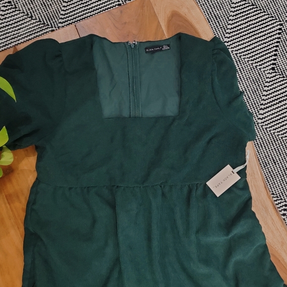 NWT BLACK TAPE Baby Doll Corduroy Drop Waist Emerald Green Dress - Picture 4 of 13